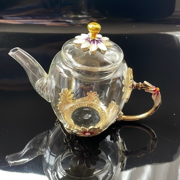 Glass teapot Beautiful Enamel Crystal Daisy Glass Teapot for Hot & Cold - Picture 5 of 13